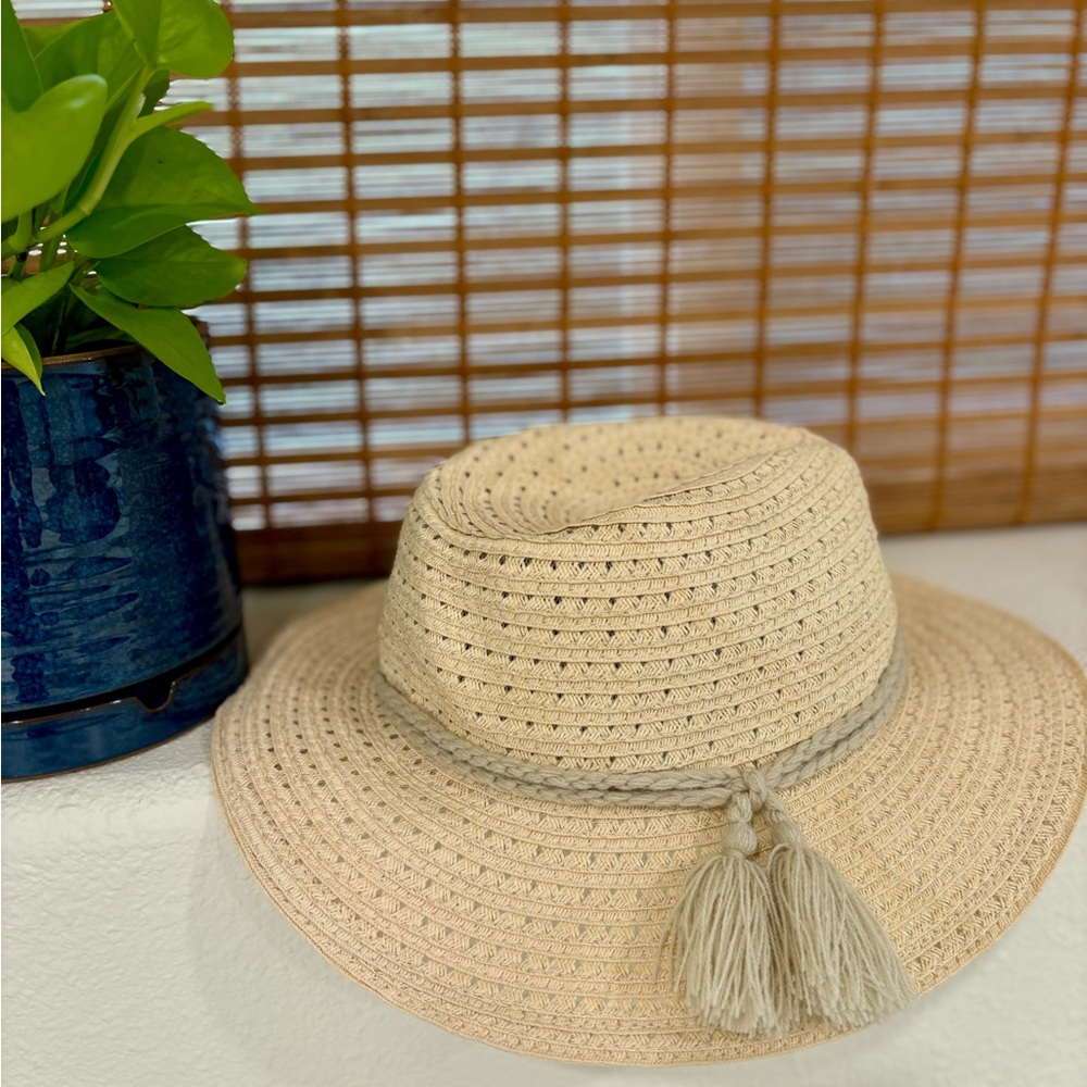 Beige Tassel Sun Hat